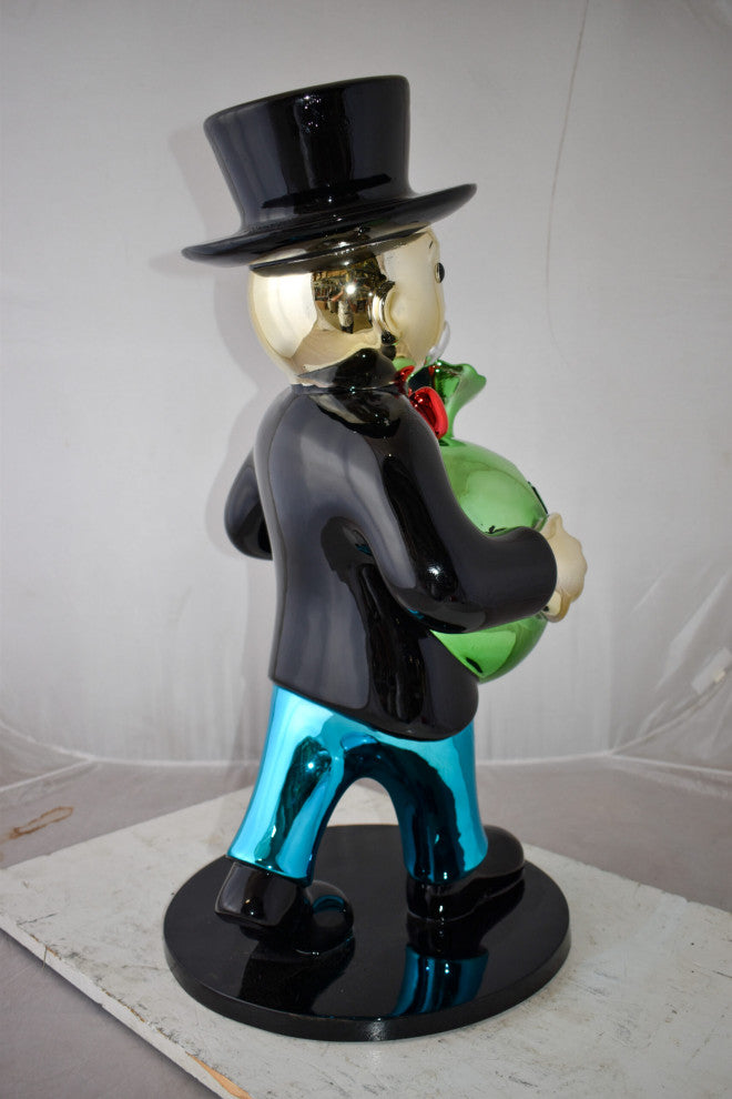 Casual Monopoly Man Holding Money Bag Resin Statue Large Size: 16" x 16" x 32"