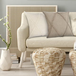 Boho Diamond Tufted Cotton Throw Pillow, Taupe, 20" X 20"