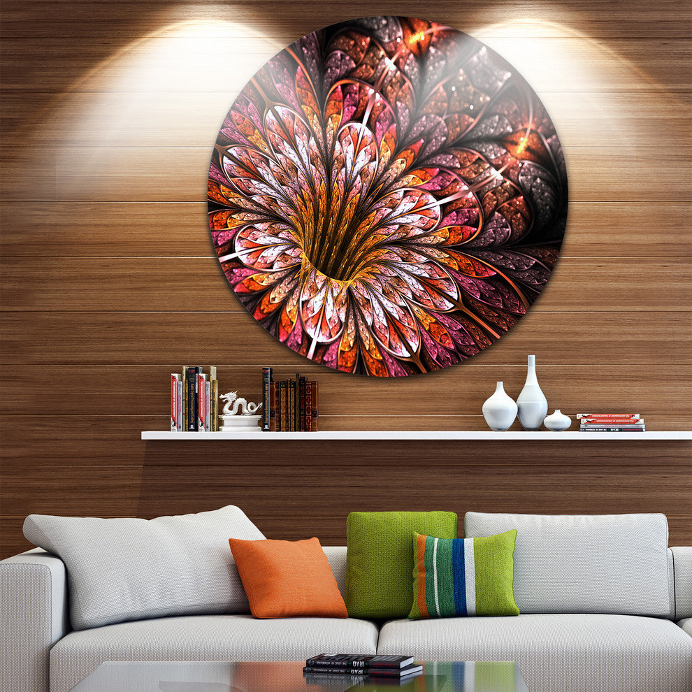 Glittering Light Red Fractal Flower, Floral Disc Metal Wall Art, 23"
