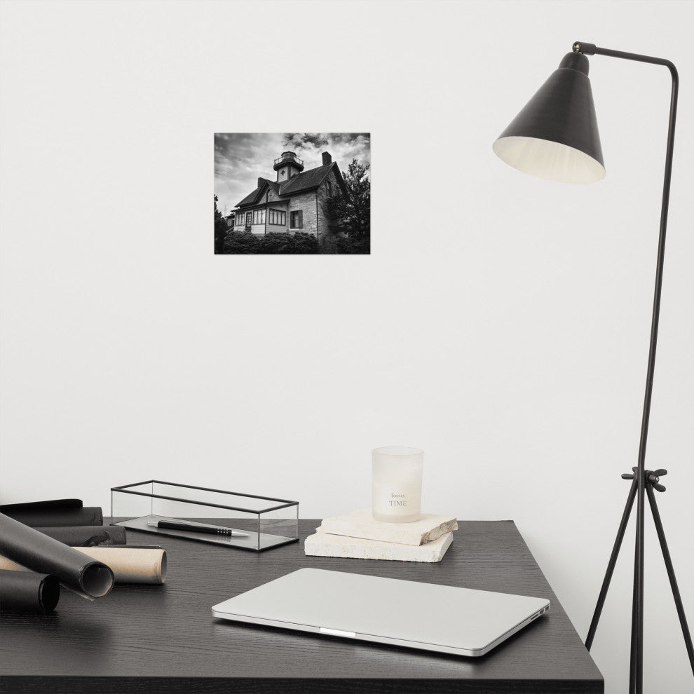 Cedar Point Lighthouse in Black and White Unframed Wall Art Prints, 8" X 10"