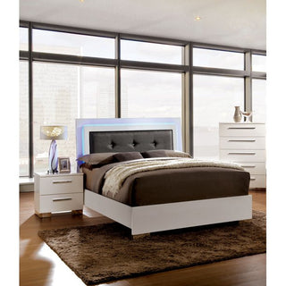 Elegant Bedroom Set, Nightstand & Full Bed With LED Lighted Headboard