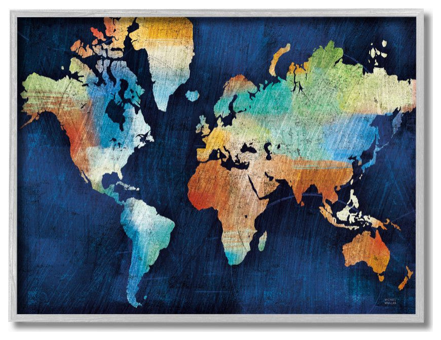 World Map Modern Rainbow Textured Design, 16"x20"