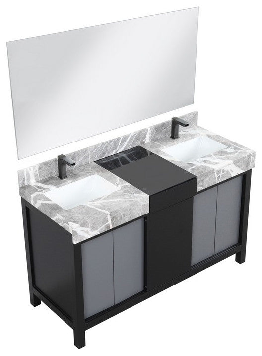 Zilara 55" Black and Grey Double Vanity Set, Balzani Gun Metal Faucet Sets