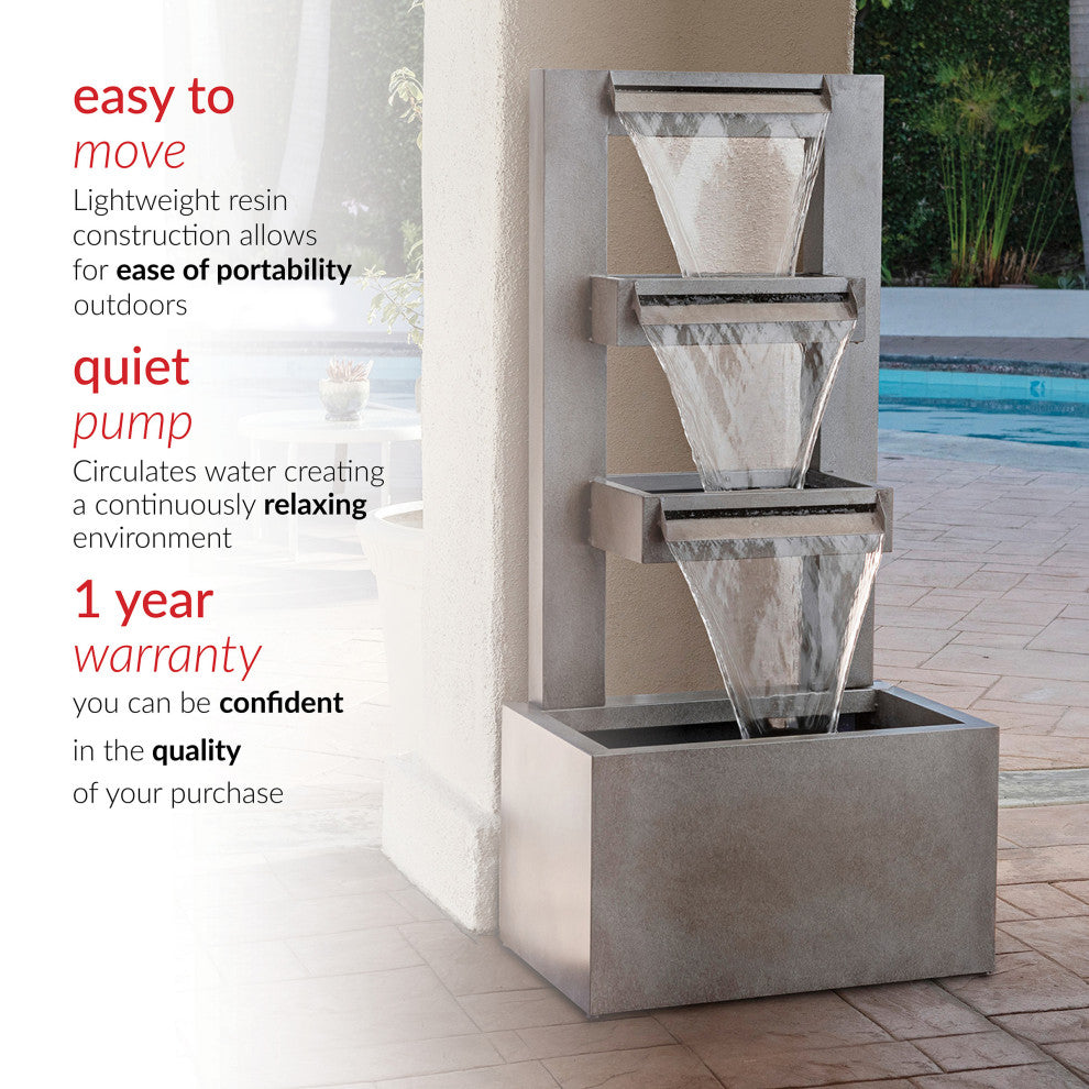 Alpine Metal Tiered Waterfall Fountain, 42" Tall