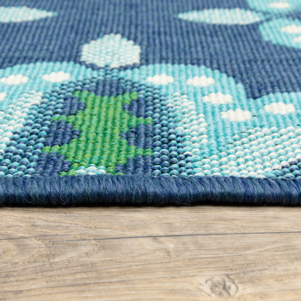 Madelina Medallion Blue and Green Indoor or Outdoor Area Rug, 8'6"x13'