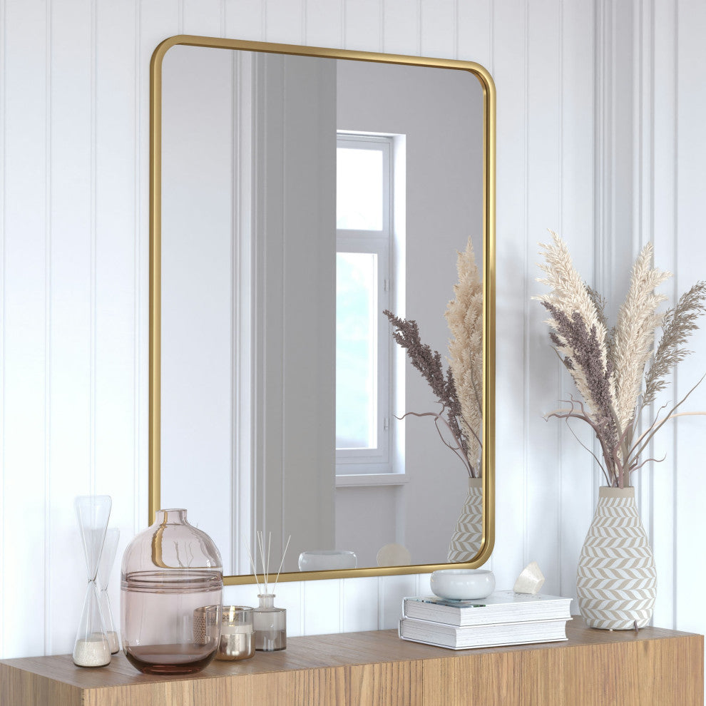 Jada Decorative Wall Mirror with Rounded Corners, Matte Gold, 40" X 30"