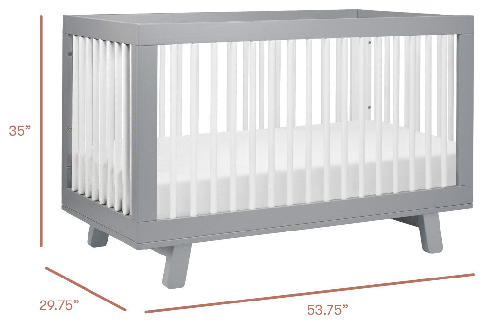 Hudson 3-in-1 Convertible Crib With Toddler Bed Conversion Kit, Grey White