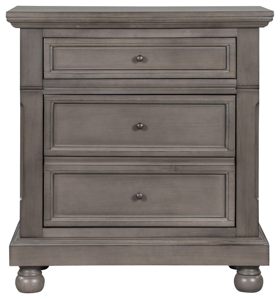 3-Drawer Wood Nightstand, Grey, 30'' Tall