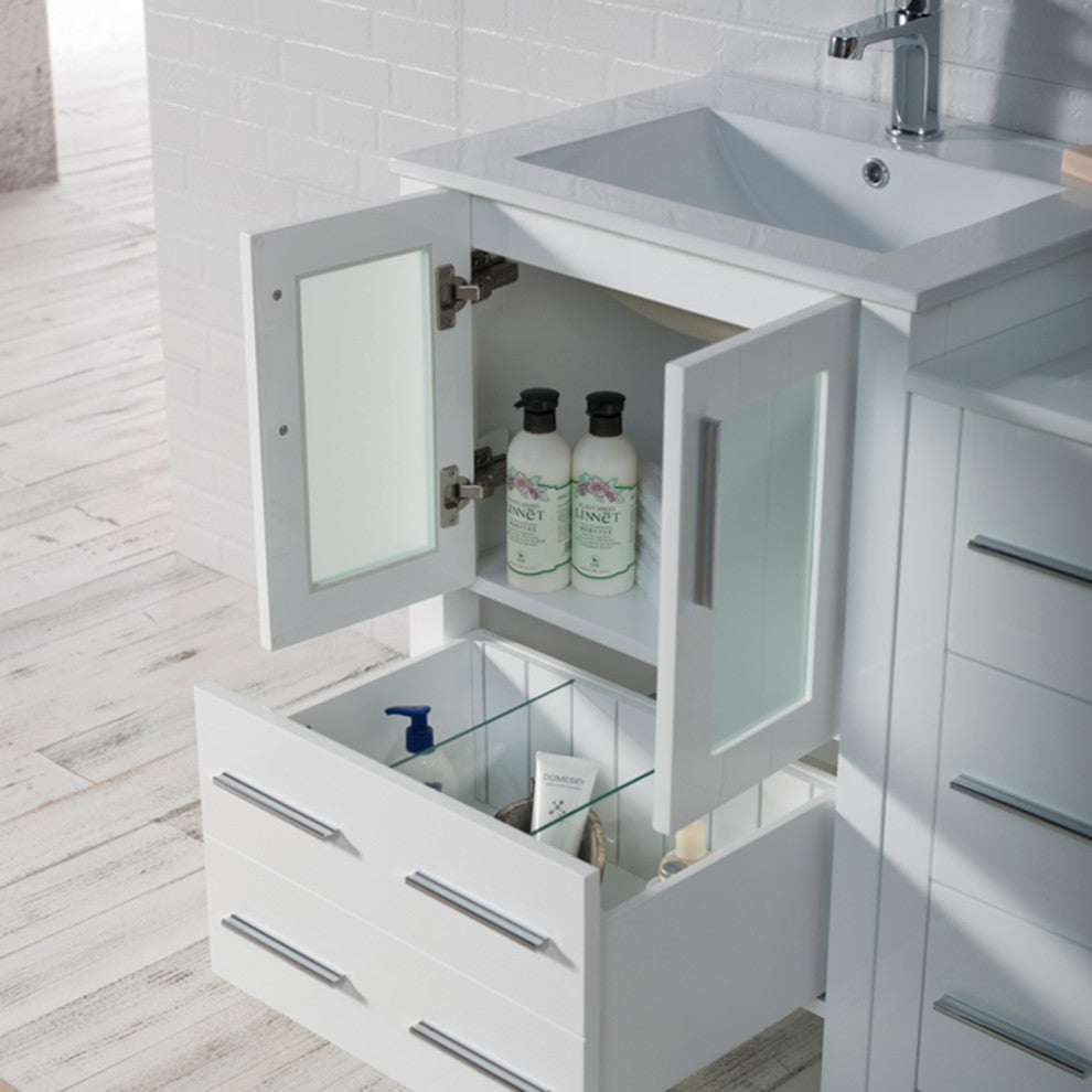 Sydney 60" Double Vanity Set With Mirrors, Glossy White No Mirror