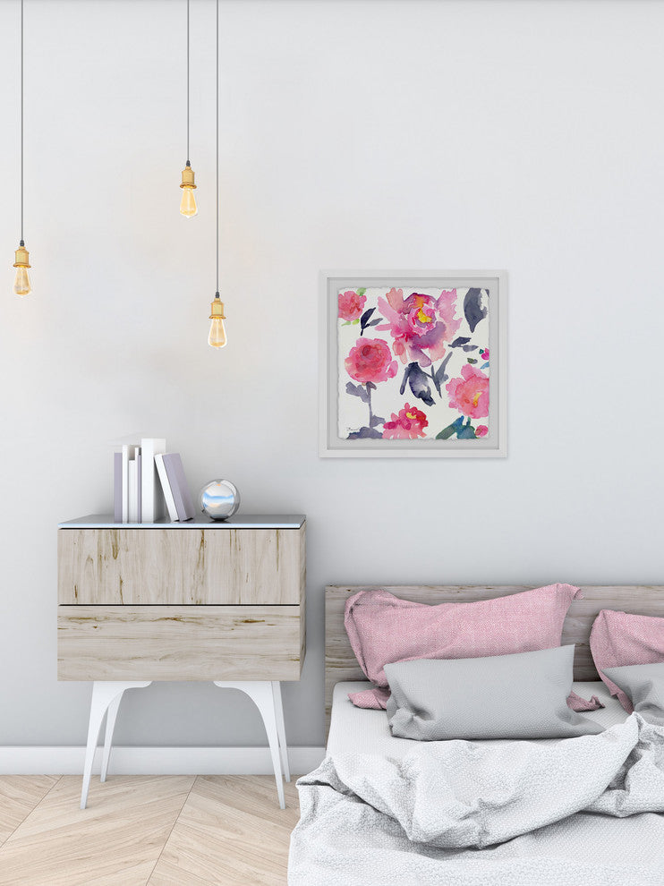 "Pink Peonies" Framed Painting Print, 12"x12"