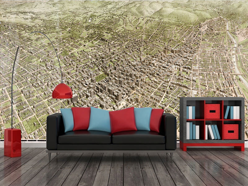 Los Angeles 1909, Birds-Eye Wall Map Mural, Peel and Stick 1-Panel, 95"x60"
