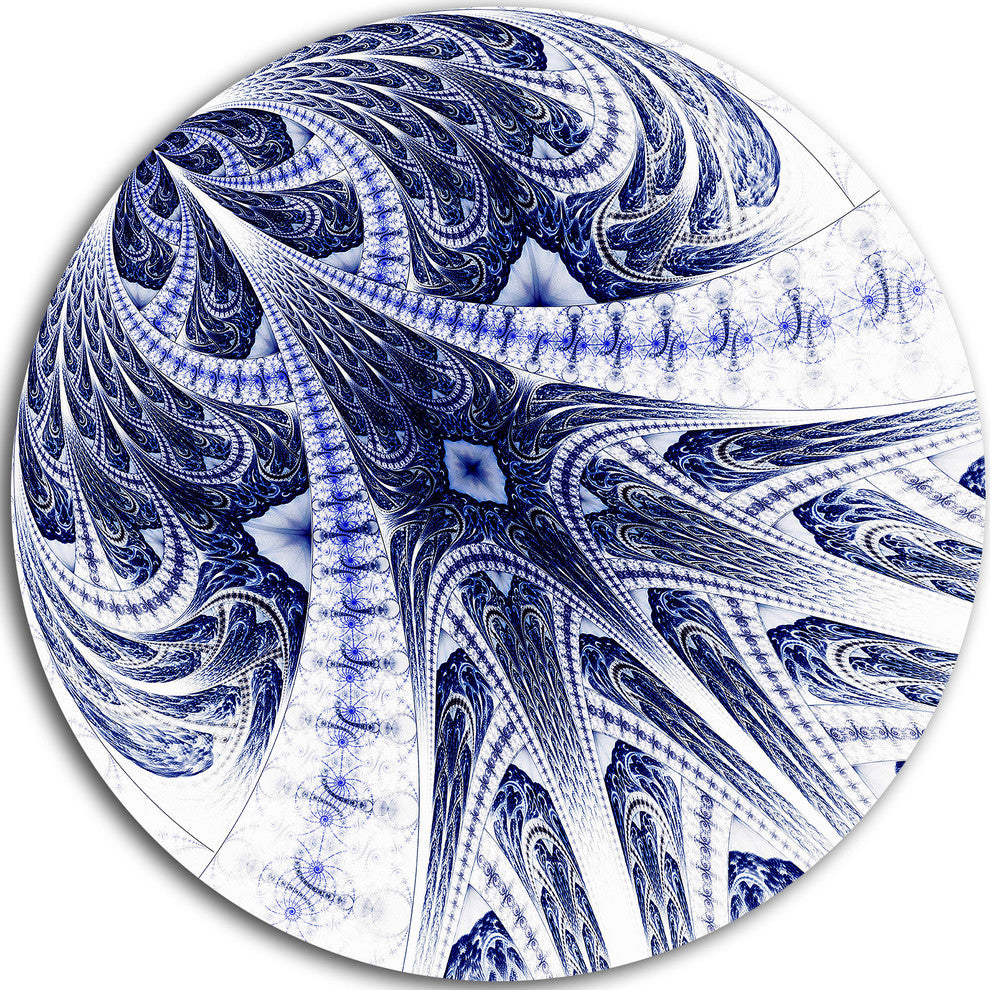 Symmetrical Dark Blue Fractal Flower, Floral Round Wall Art, 36"