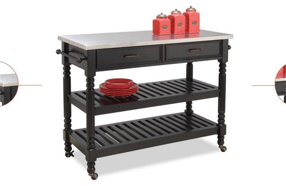 Homestyles General Line Wood Rolling Kitchen Cart in Black