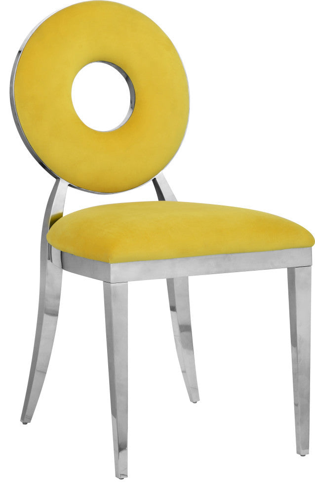 Carousel Upholstered Dining Chair, Set of 2, Yellow Velvet, Chrome Finish