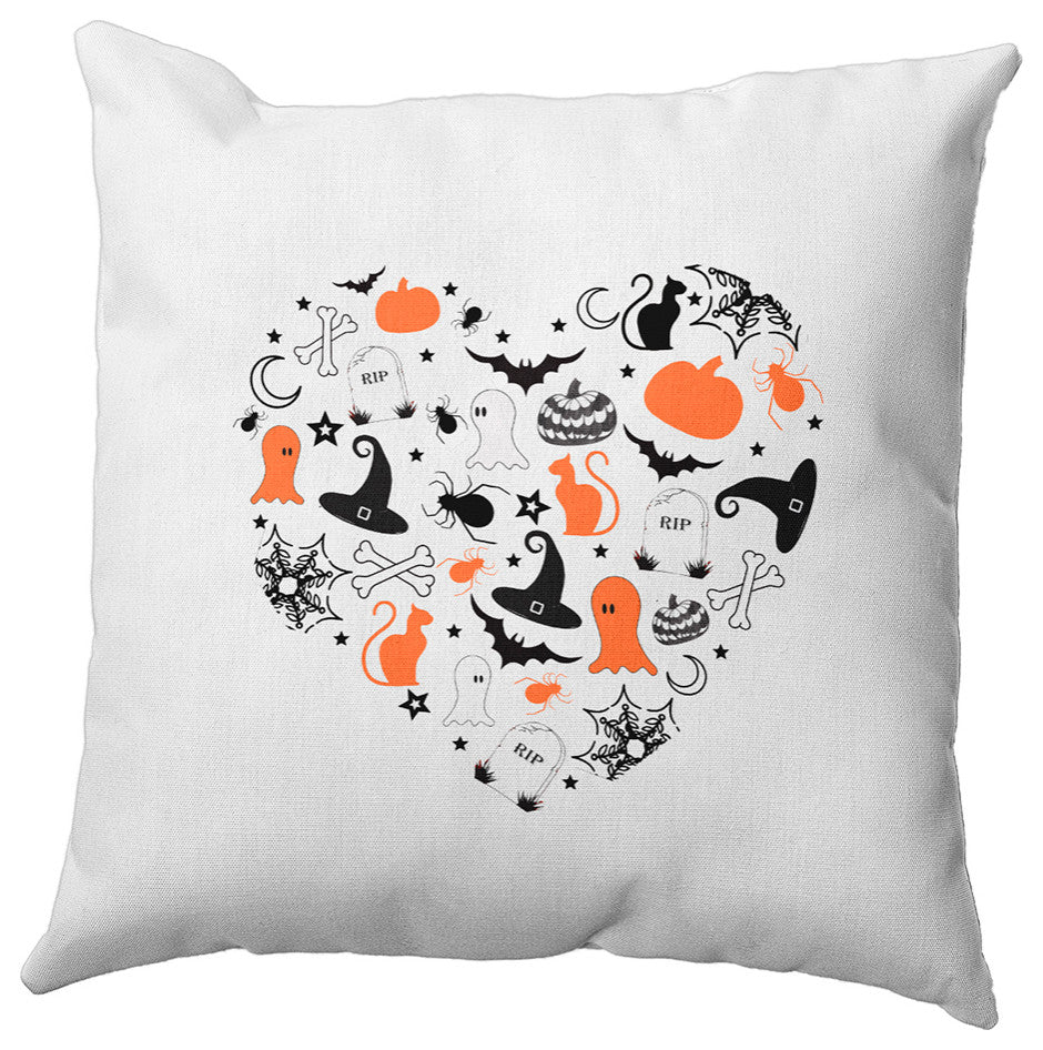 Halloween Heart Accent Pillow, Traditional Orange, 16"x16"