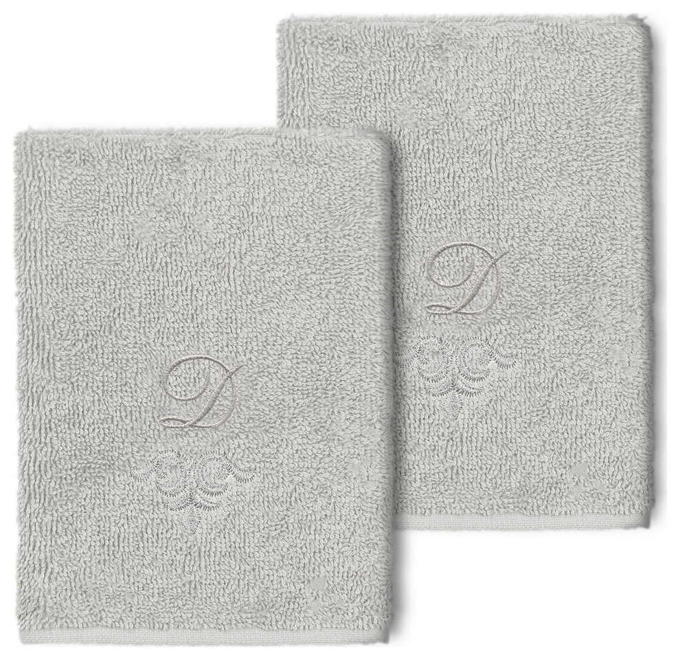 Linum Home Turkish Cotton Monica 2-Piece Embellished Washcloth Set, Light Gray