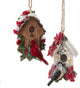 Cardinal and Chickadee Perched on Birdhouse Christmas Holiday Ornaments Set of