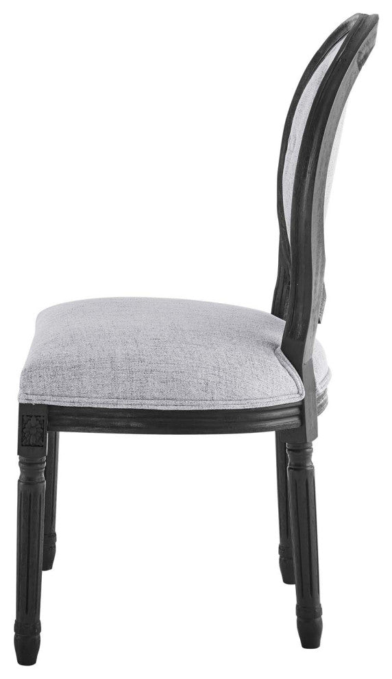 French Vintage Side Dining Chair, Fabric, Wood, Black Gray, Modern, Bistro