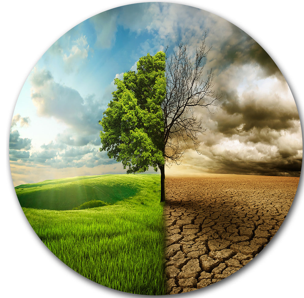 Global Warming, Landscape Contemporary Round Wall Art, 23"