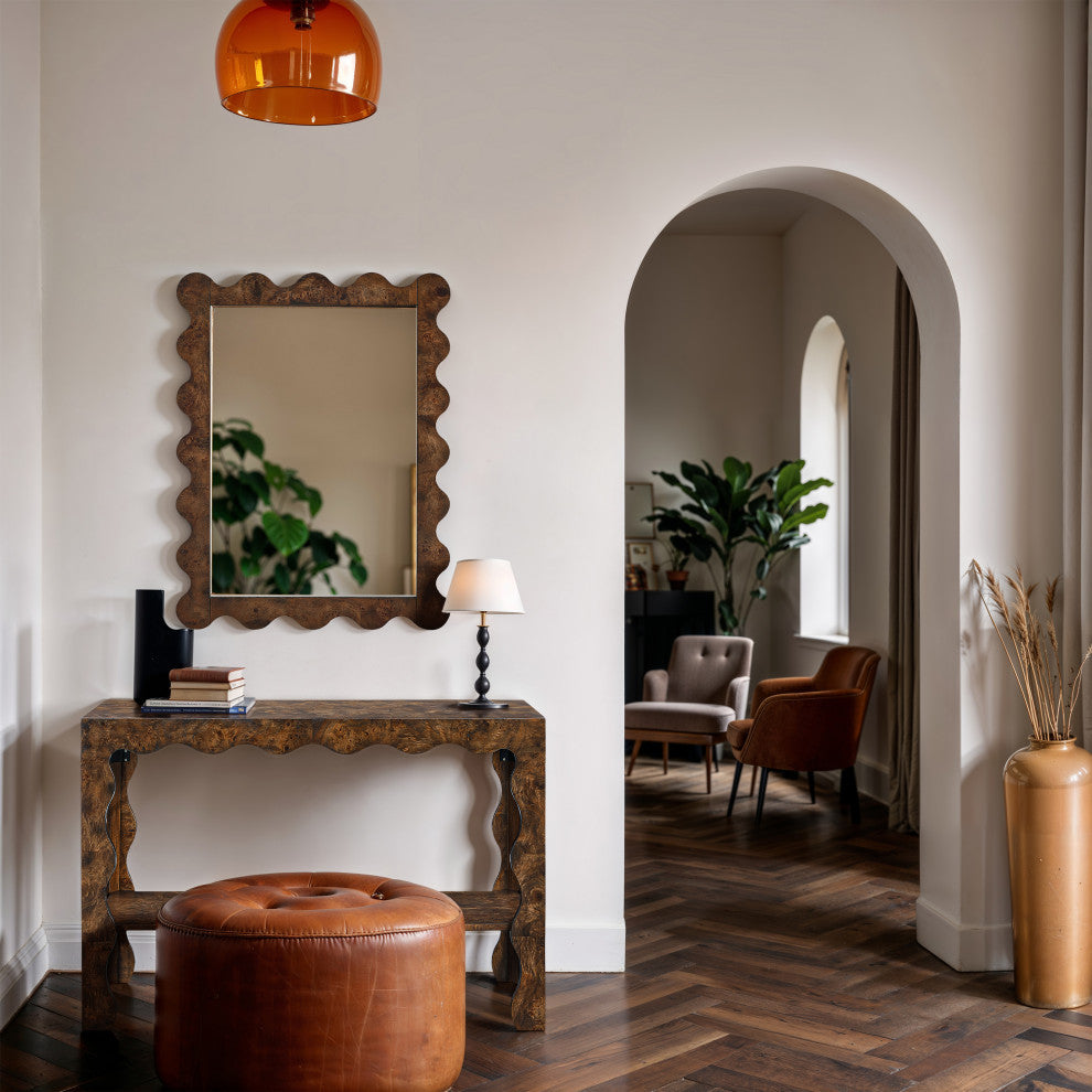 Vassa Burl Veneer Console Table, Brown