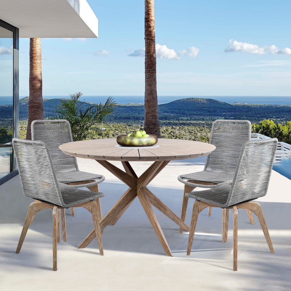Oasis and Island Outdoor 5-Piece Light Eucalyptus and Concrete Dining Set