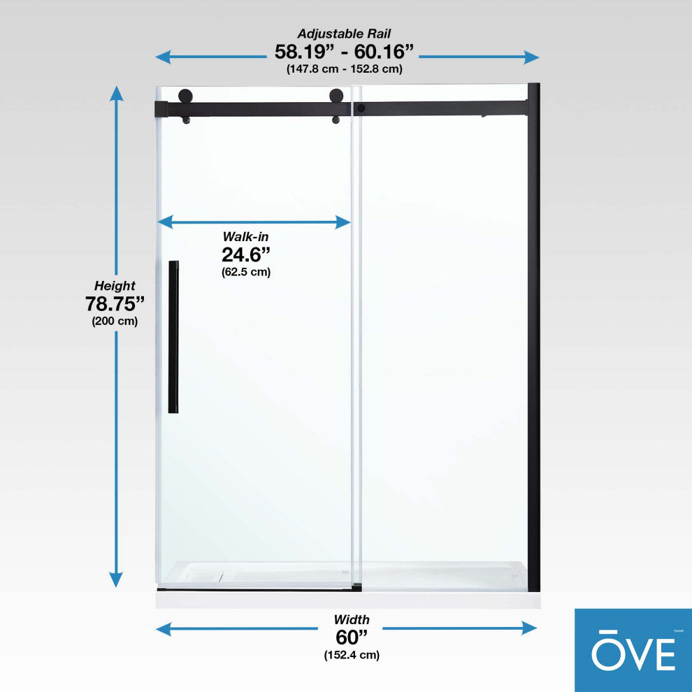 Bel Soft-Close Frameless Sliding Soft Close Shower Door, Matte Black, 60"