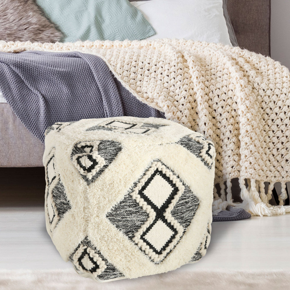 Boho Fringy Ottoman Cube Pouf