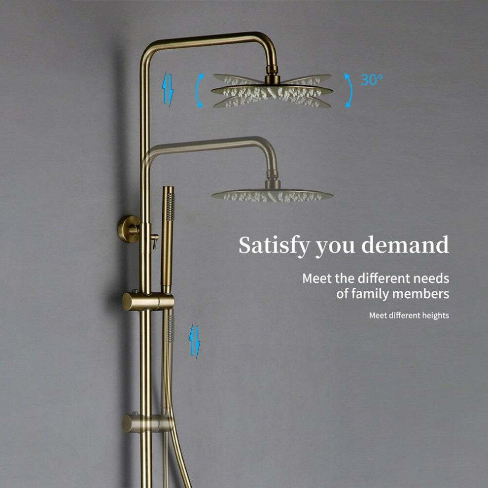 Wasser™ Shower Faucet With Handheld Shower Head, Brushed Gold, 10" Showerhead