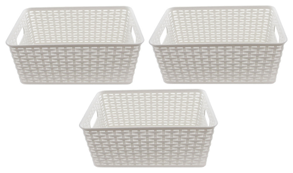 Plastic Rattan Storage Box Basket Organizer Large, ba426, White, 3