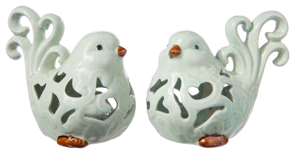 Ceramic Cardinal Bird Figurine Gloss Green Finish