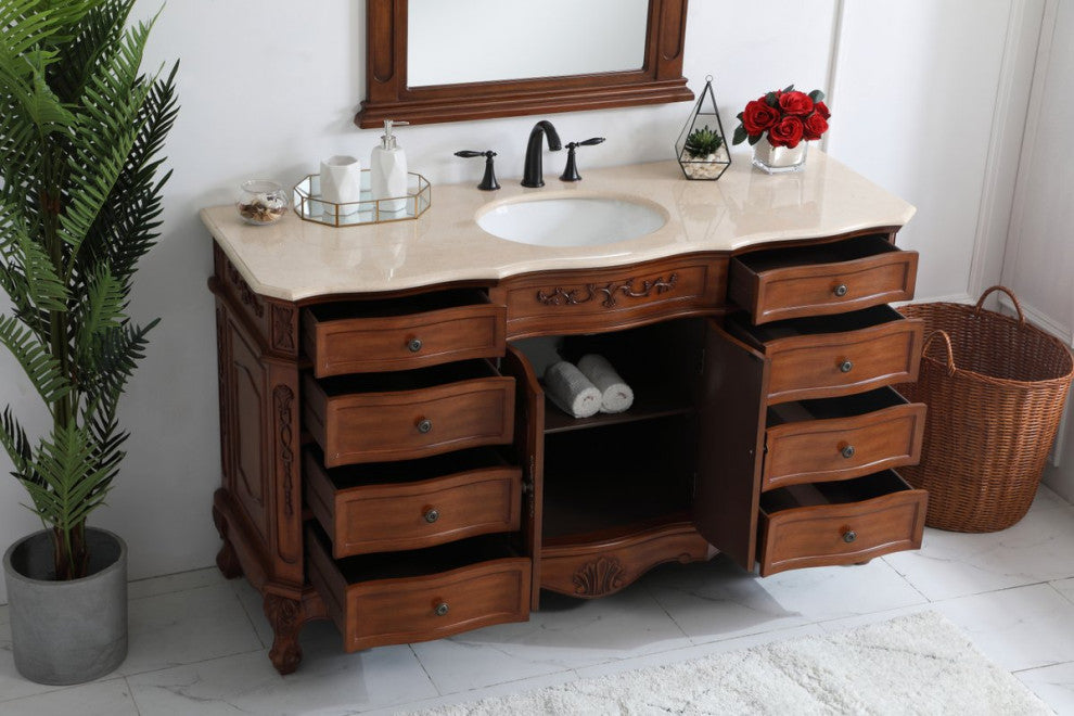 60" Single Bathroom Vanity, Teak