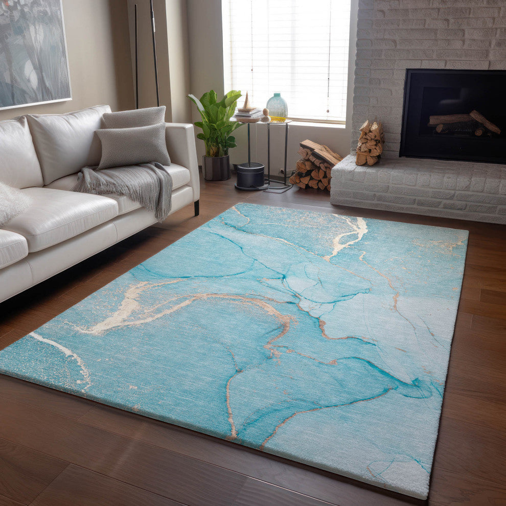 Premium Machine Washable Mayfield AMF510 Teal 5' x 7'6" Rug