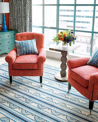 Kit Kemp x Dash & Albert Button Blue Hand Hooked Wool Rug, Blue, 2'6" x 8'