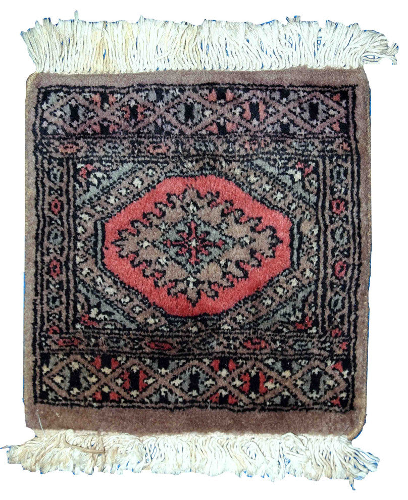 Handmade vintage Uzbek Bukhara mat 1' x 1' (31cm x 33cm) 1960s