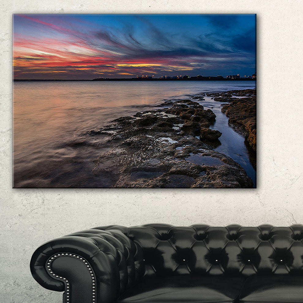 "Colorful Sky and Dark Rocky Sydney Coast" Canvas Print32"x16"