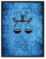Libra Horoscope Astrology Blue Print on Canvas with Picture Frame, 13"x17"