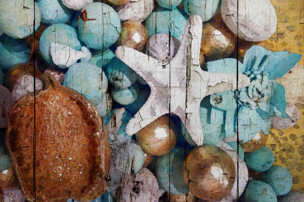 "Blue and Gold Shell Decor" Print on Canvas by Irena Orlov