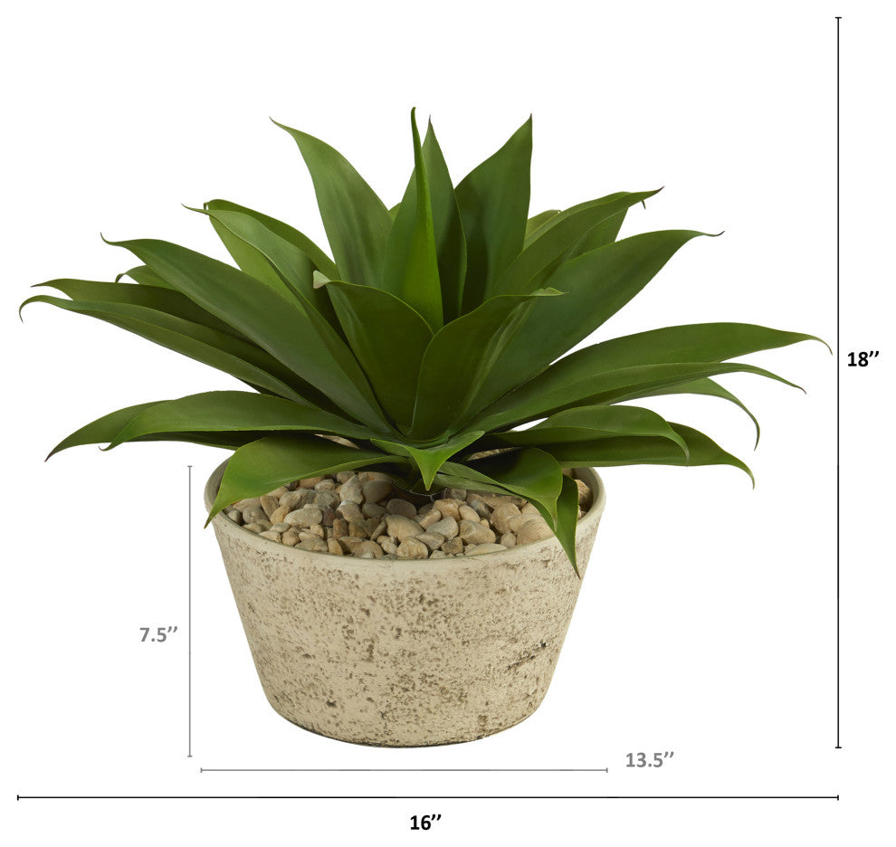 1.5' Agave Succulent Artificial Plant, White Planter