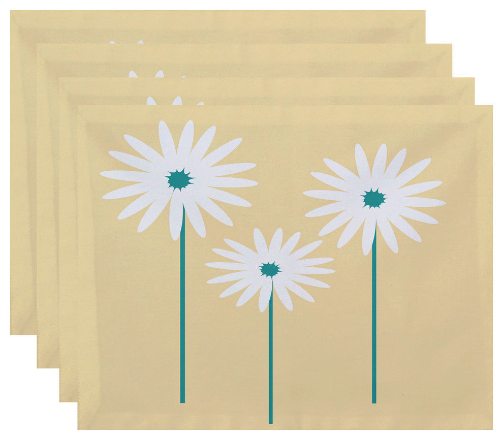 Daisy May Floral Print Placement, Soft Yellow, Set of 4