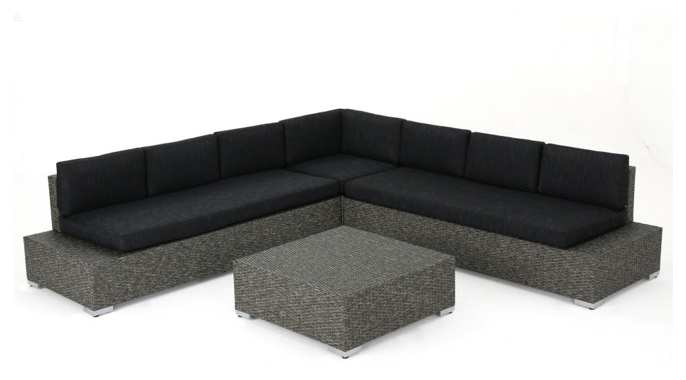 GDF Studio Pueblo Outdoor 7 Seat Wicker V Shaped Sectional Sofa, Cushions