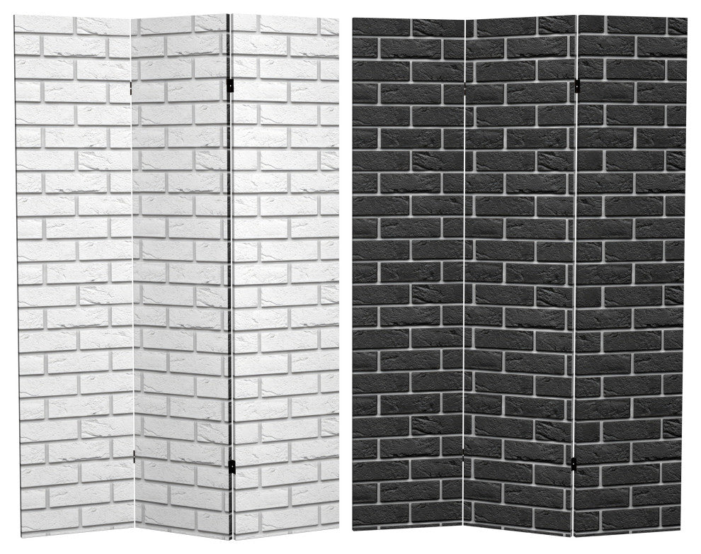 6' Tall Double Sided Black and White Brick Canvas Room Divider