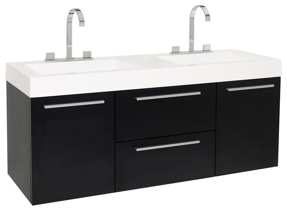 Opulento Double Sink Bathroom Cabinet, Base: Black, With Integrated Sink