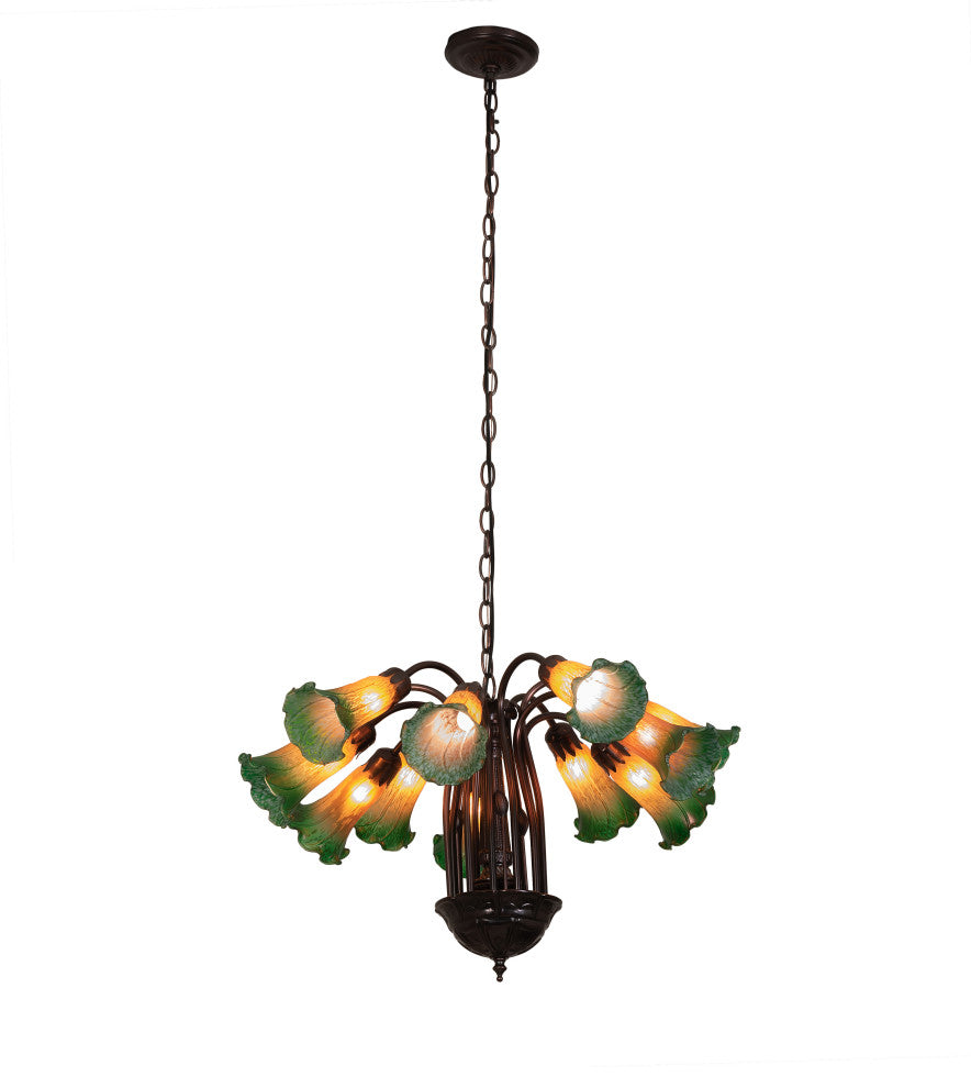 Meyda Lighting 15997 20"W Amber/Green Pond Lily 12 Lt Chandelier