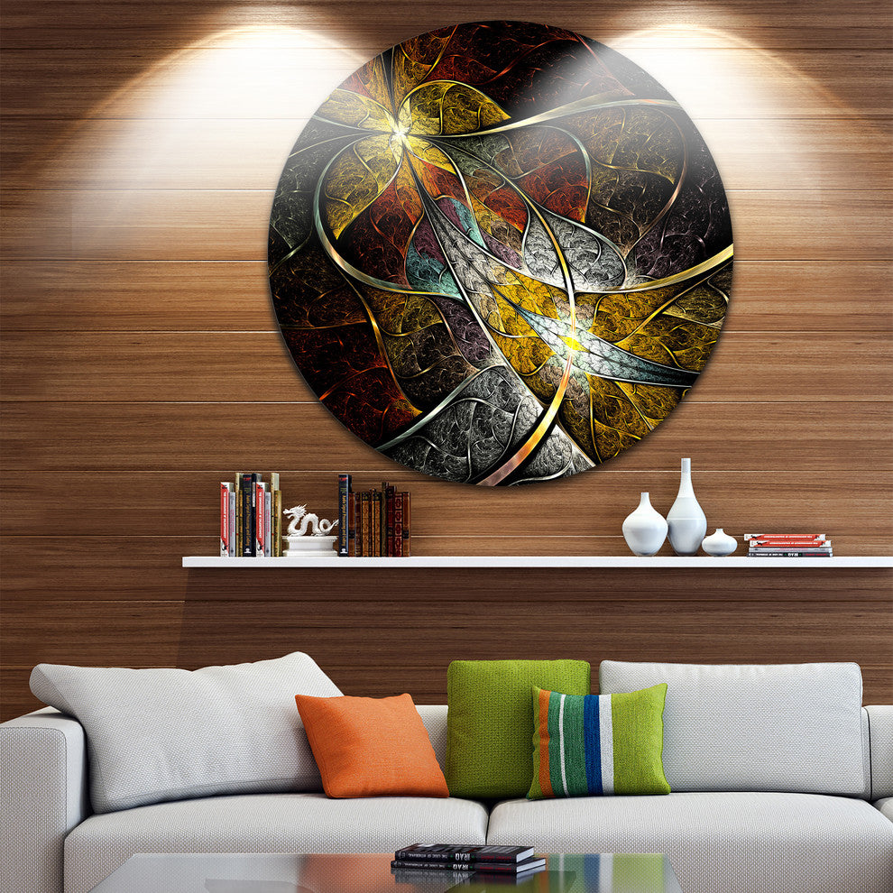 Symmetrical Fractal Flower, Floral Digital Art Round Metal Artwork, 36"