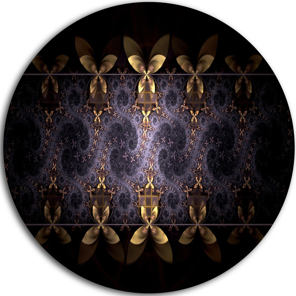 Yellow And Violet Fractal Flower, Floral Large Disc Metal Wall Art, 23"