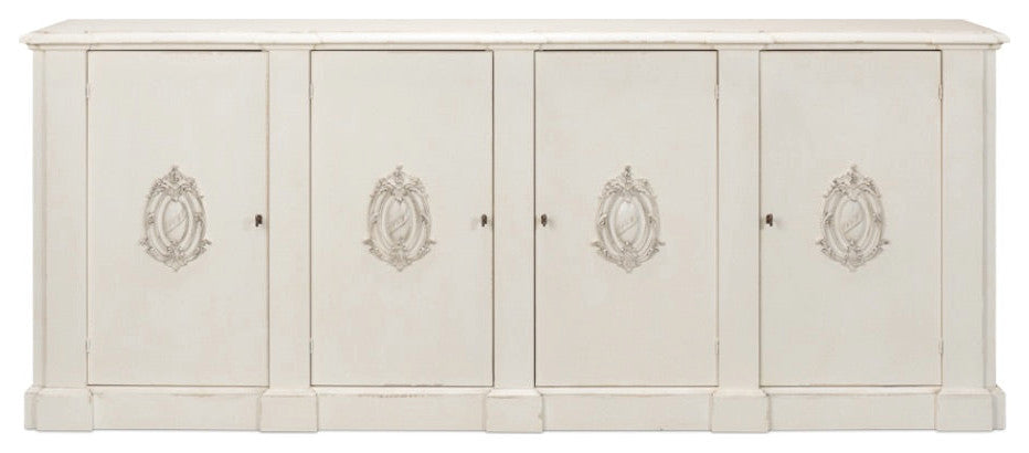 Crested Wall Cabinet Antiqued White Sideboard