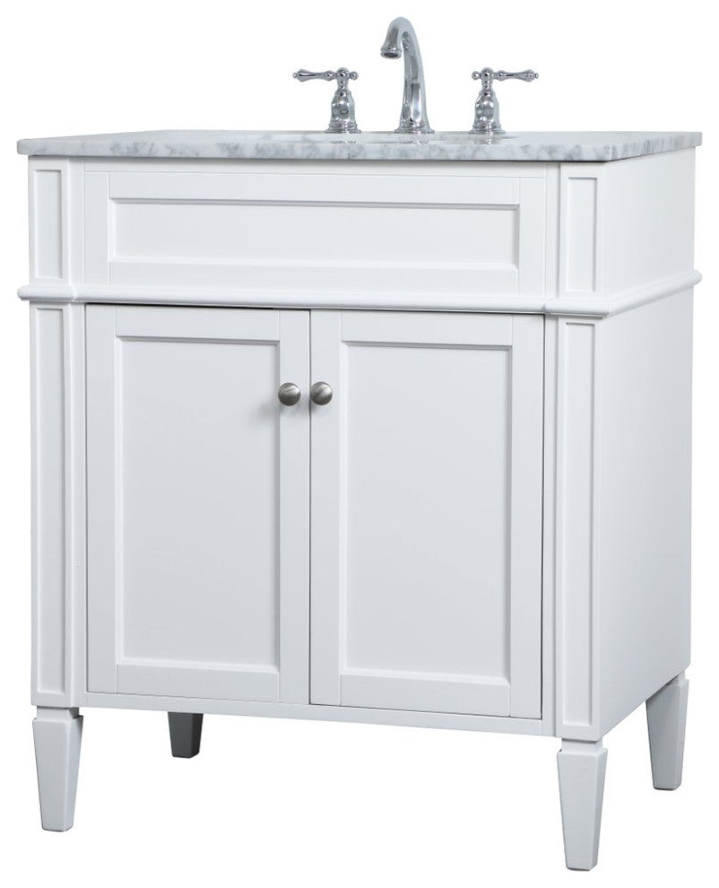 Home Living Vanity with Carrara White Marble Countertop, White, 30", Single Sink