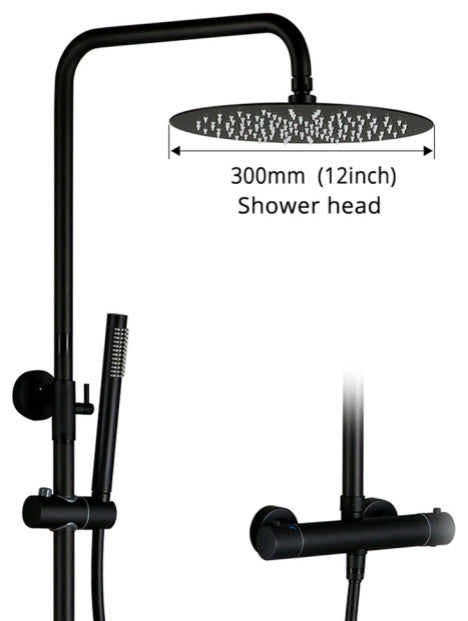 Wasser™ Matte Black Shower Faucet With Handheld Shower Head, 12" Showerhead