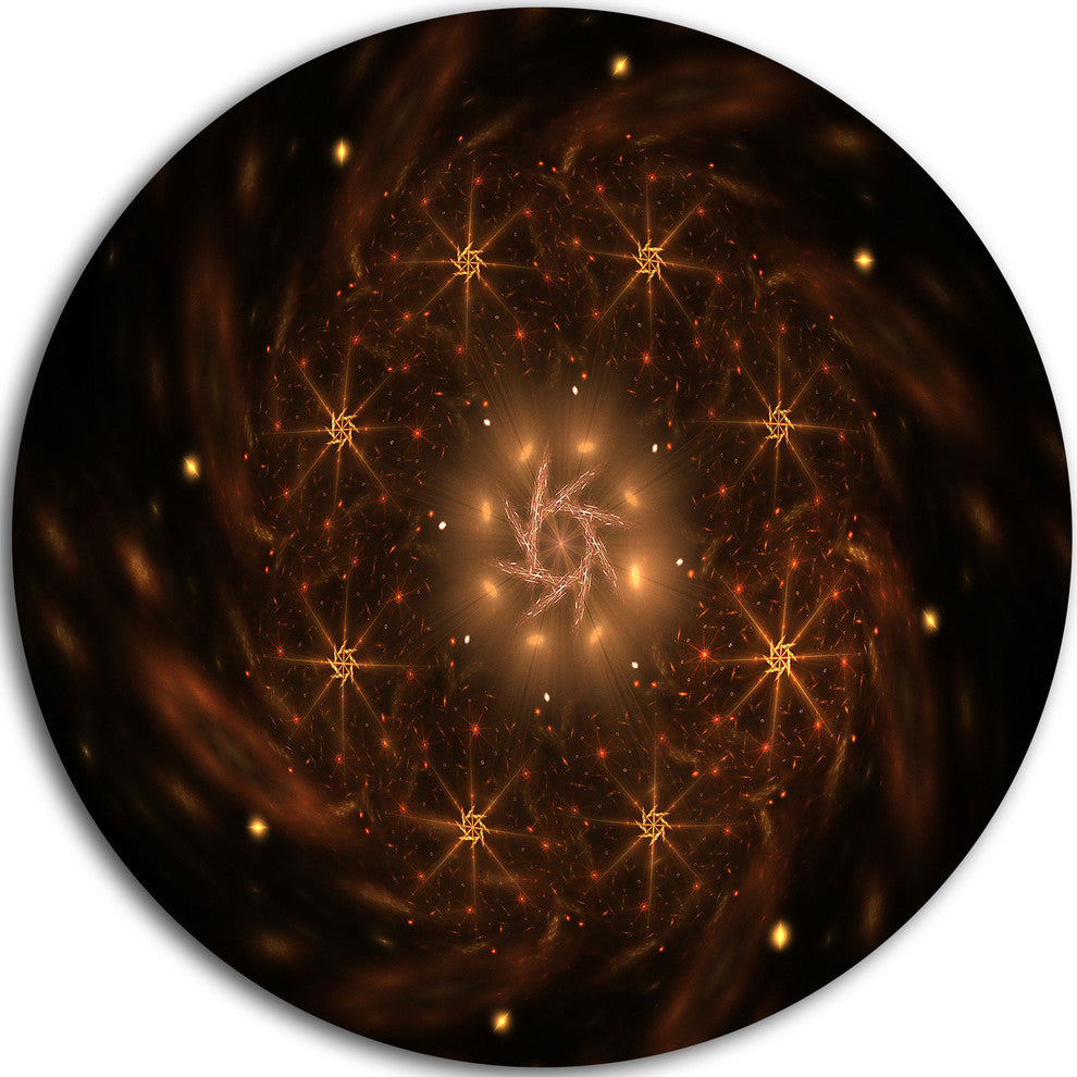 Rounded Brown Fractal Flower, Modern Floral Disc Metal Wall Art, 23"