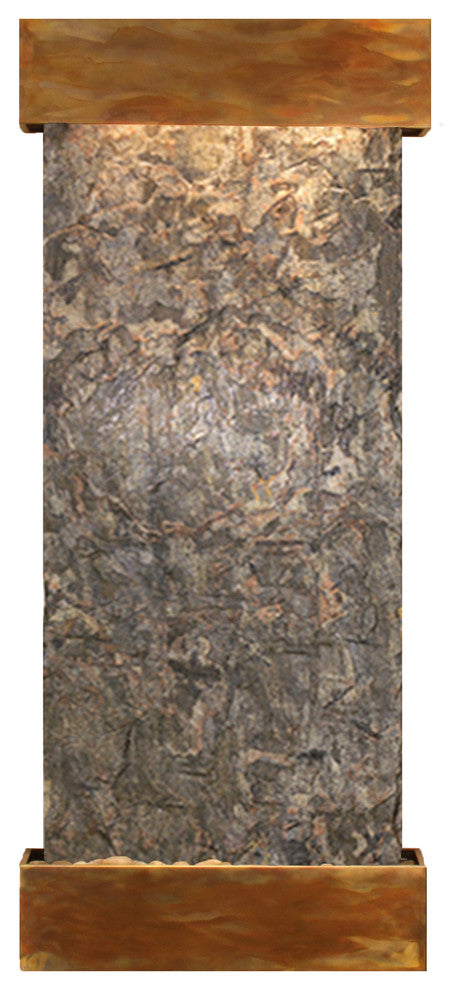 Inspiration Falls Water Fountain, Natural Green Slate, Rustic Copper, Square